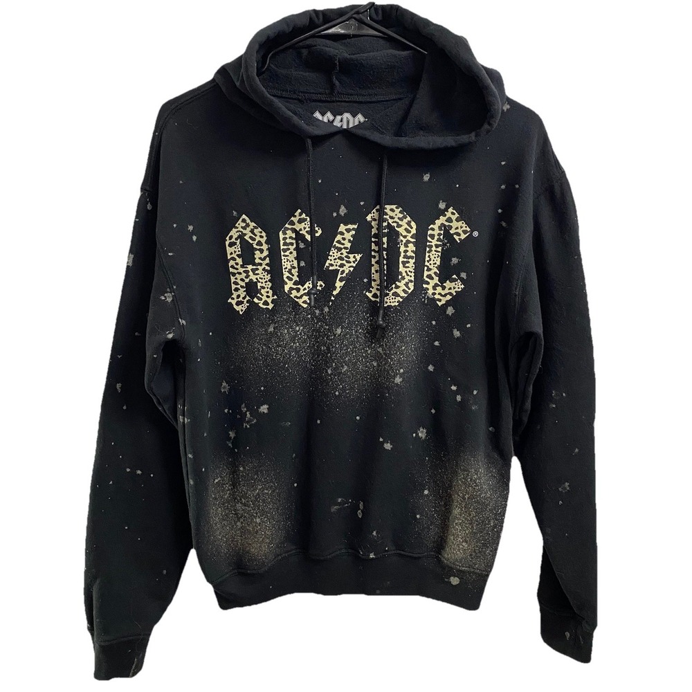 AC/DC Rock Band Leopard Print "Bleach‎ Splatter" Pullover Sweatshirt Hoodie Sz.S